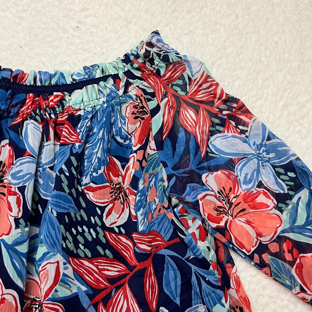 Jones New York Blouse Womens PXS‎ Blue Floral Off Shoulder Peasant Top 4244